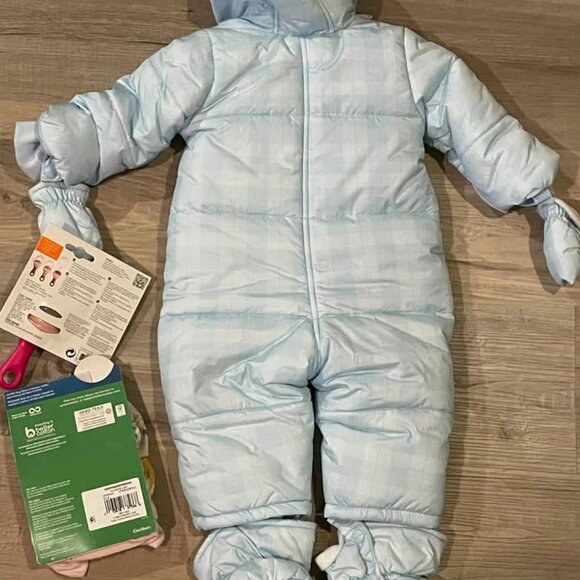 NEW My First Chicco Snowsuit 6m size Gender Neutral Bears w/ bows & Boon Feeder - Picture 5 of 5